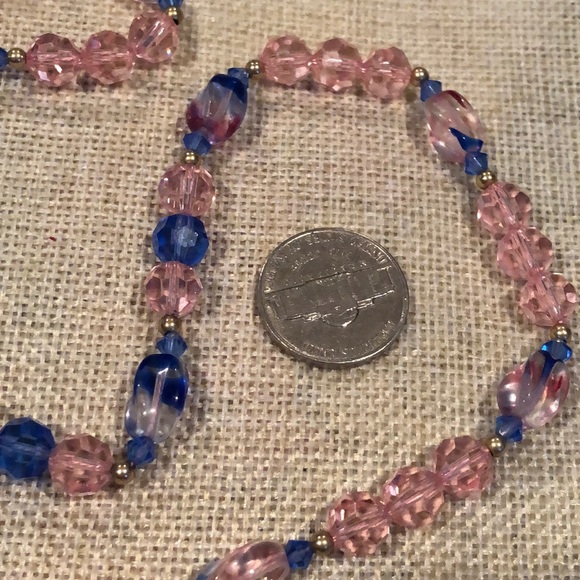 Pink & blue Swarovski crystal necklace + earring charms w/ 14k gold beads - Picture 2 of 9